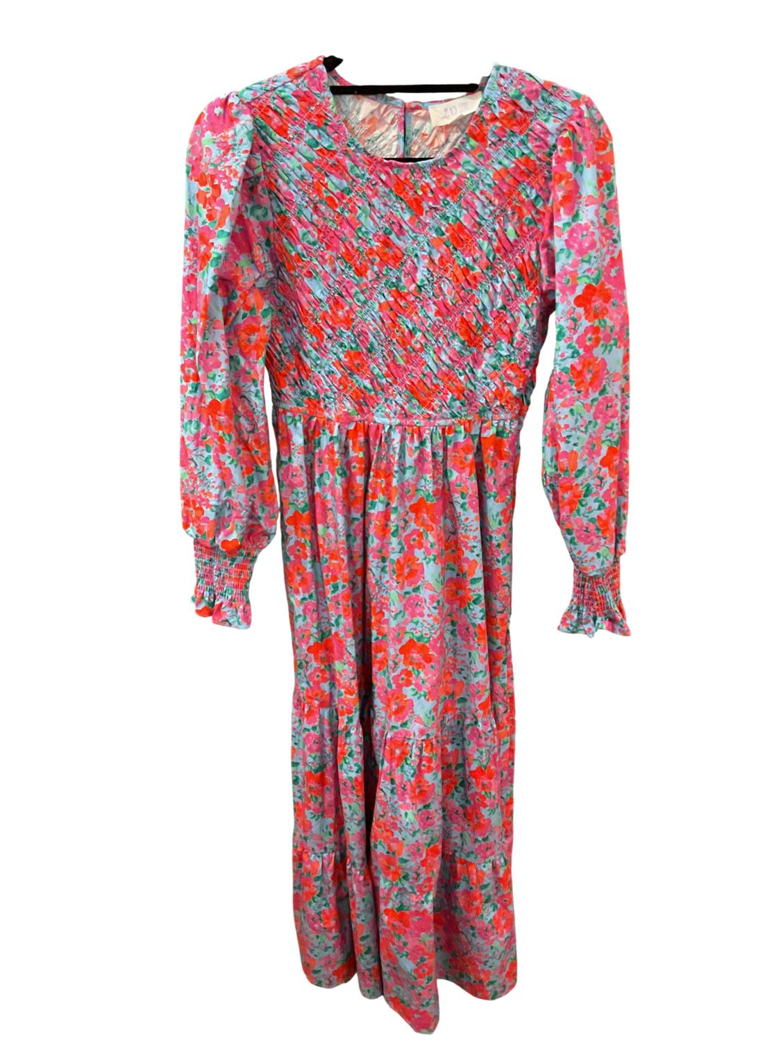 Peach Love - Women's Floral Smock Midi Dress