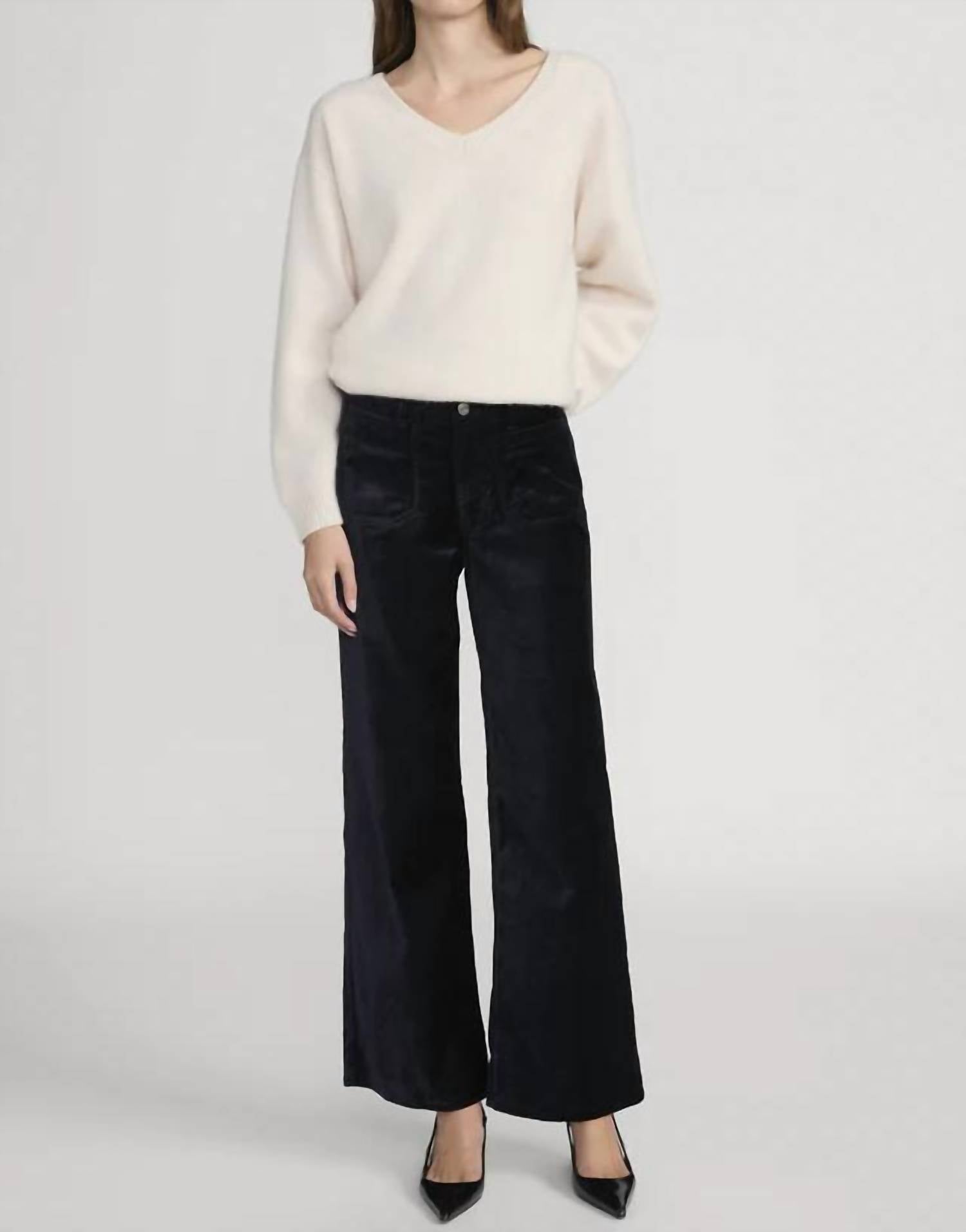 FRAME Le Slim Palazzo Modernist Pocket Pant in navy velvet - women's pants