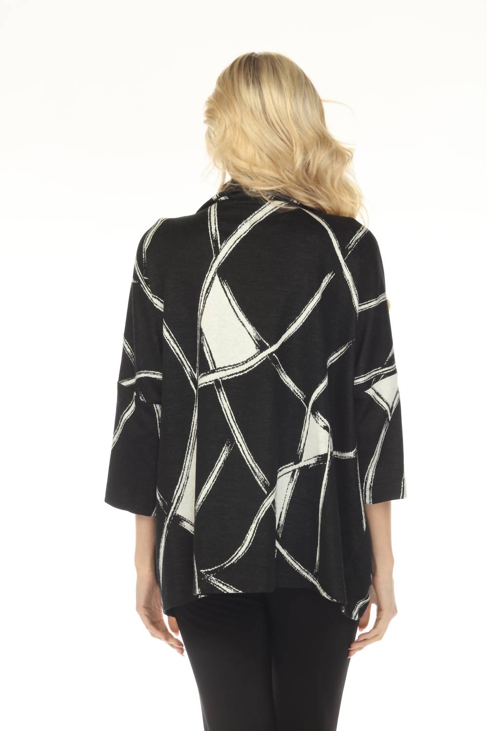 Joseph Ribkoff Abstract Jacquard Boxy Jacket in black off white 1 - women's jacket - alternate view