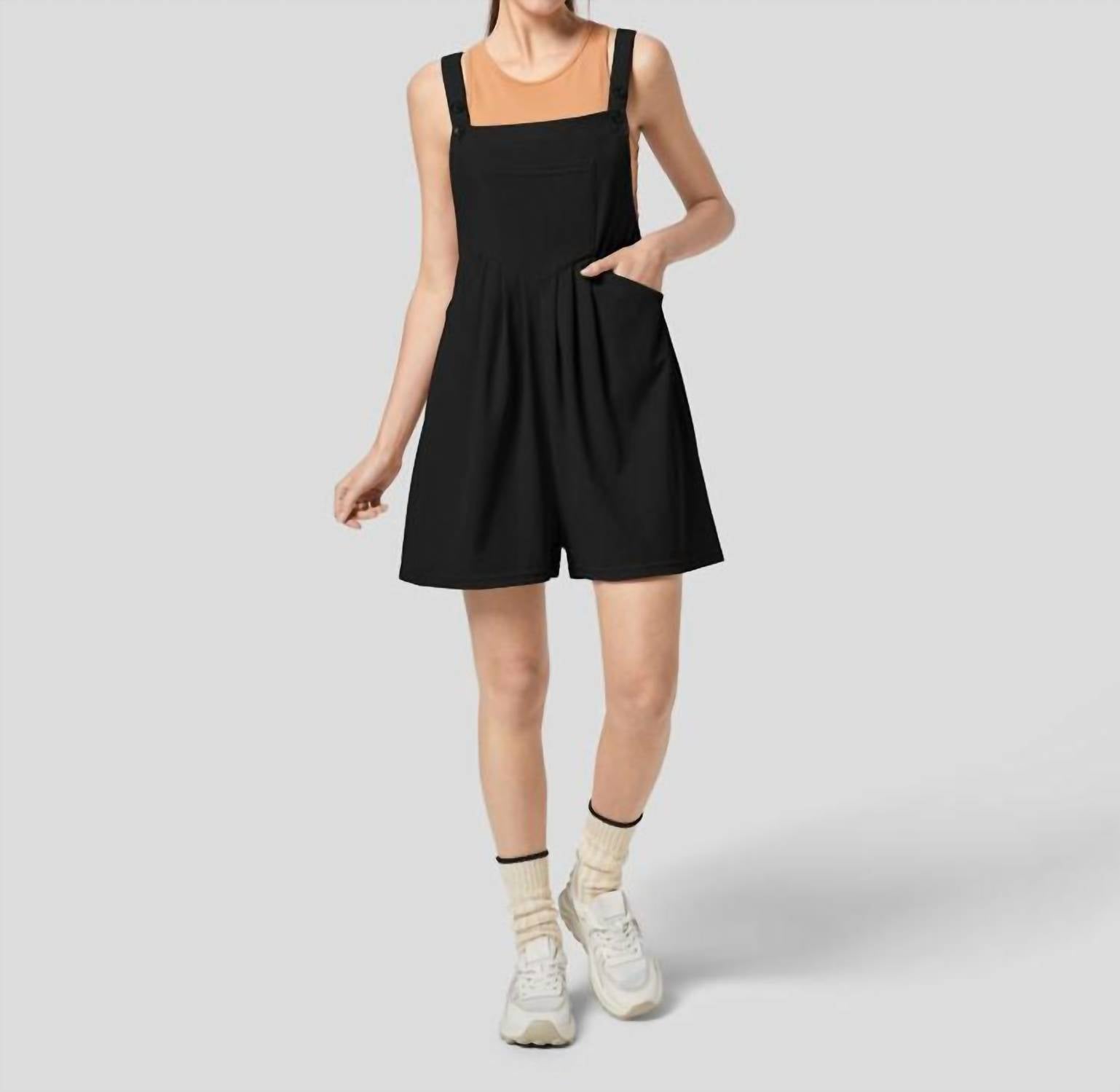 Halara - Adjustable Strap Button Multiple Pockets Plicated Waffle Casual Short Overalls