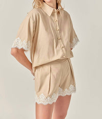 English Factory - Women's Midnight Lace Linen Shirt