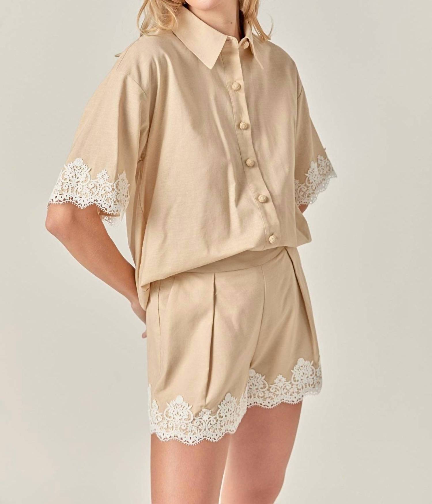 English Factory - Women's Midnight Lace Linen Shirt
