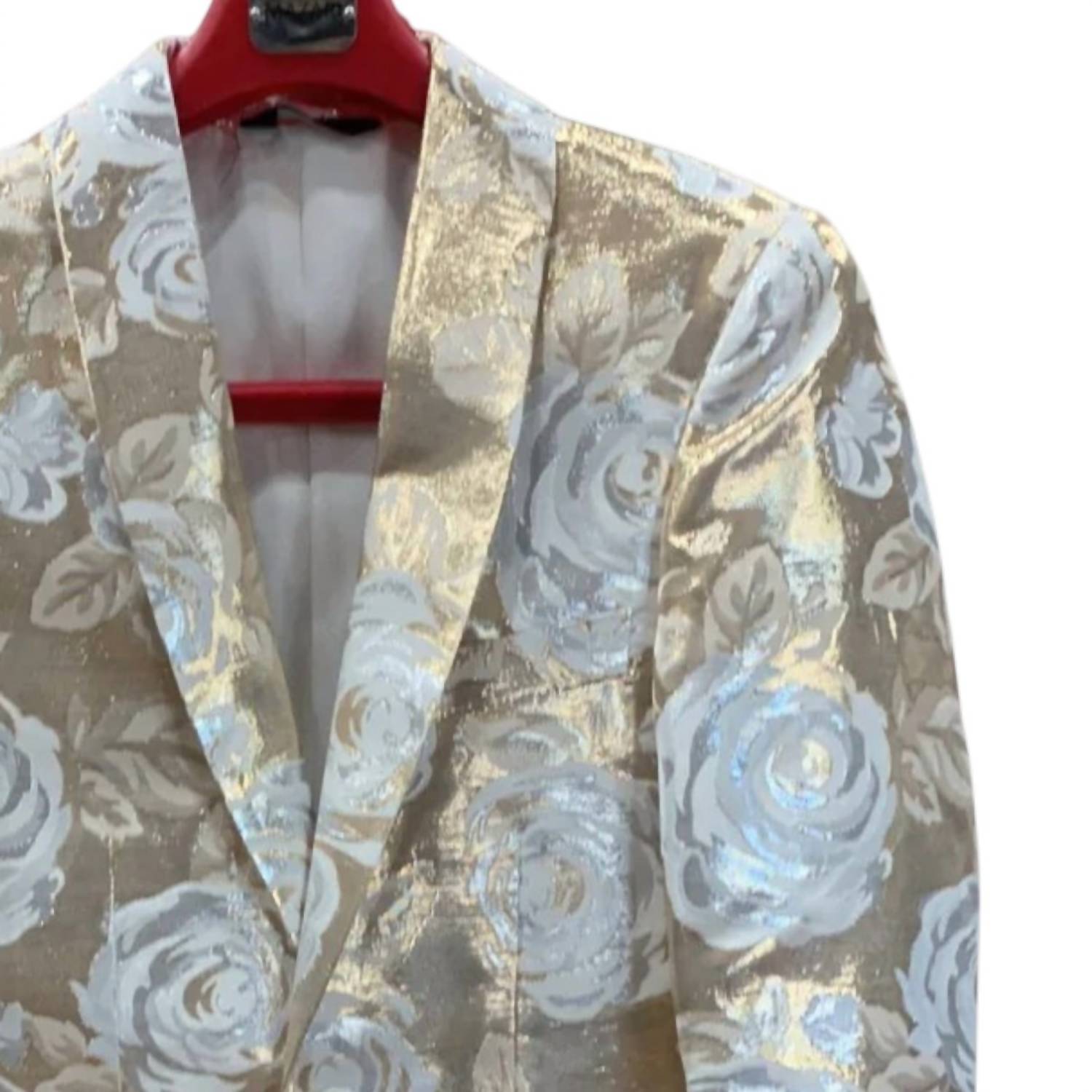 MAZARI Men's Floral Blazer in cream - men's jacket - detail view