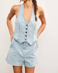 Mustard Seed Halter Neck Button Closure Vest Romper in icy denim - women's pants - view 7