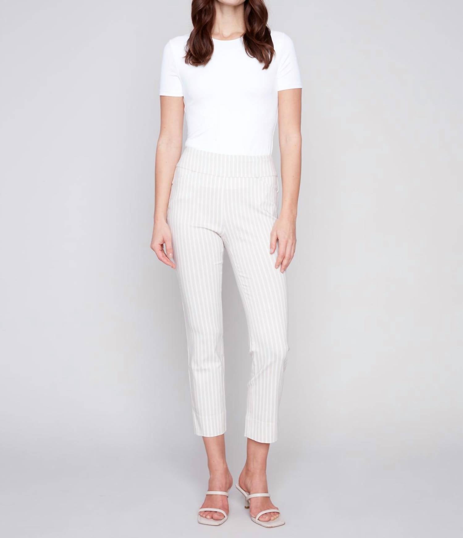 Charlie B - Striped Capri Pants With Slit