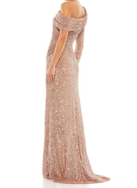 Mac Duggal - Asymmetrical Off Shoulder Ruched Slit Dress
