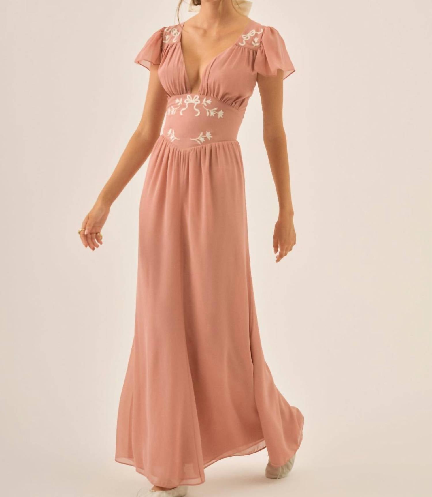 for Love & Lemons Emmie Chiffon Maxi Dress in pink - women's dress - alternate view