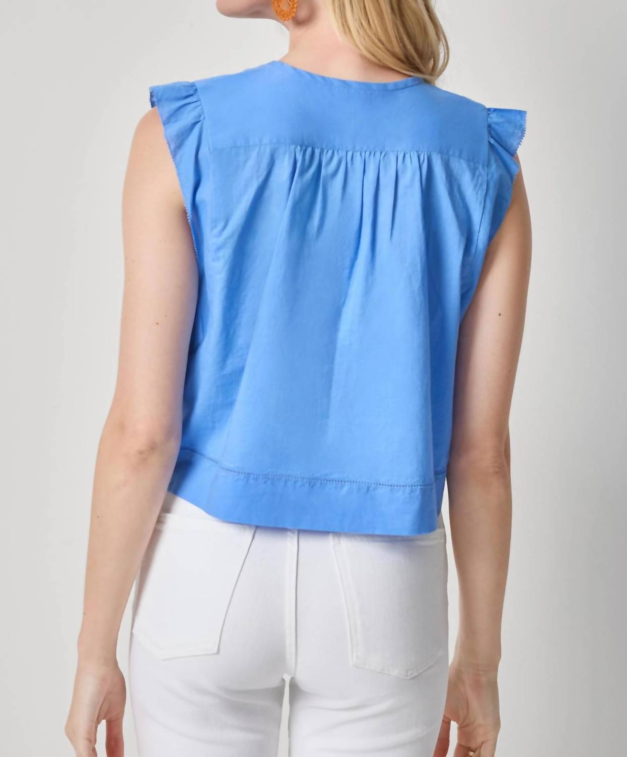 Lilla P - Smocked Shoulder V-neck Blouse