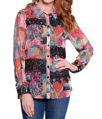 JOHN MARK PATCH PRINT BLOUSE in multi - women's blouse