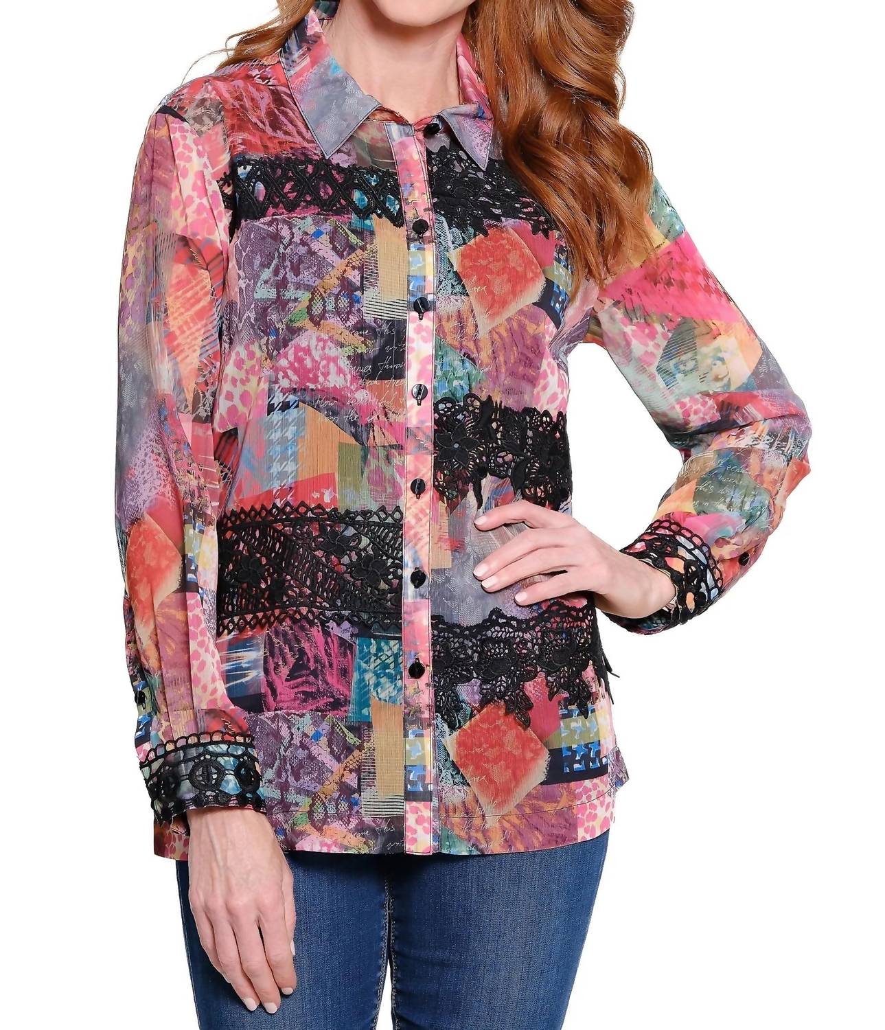 JOHN MARK PATCH PRINT BLOUSE in multi - women's blouse