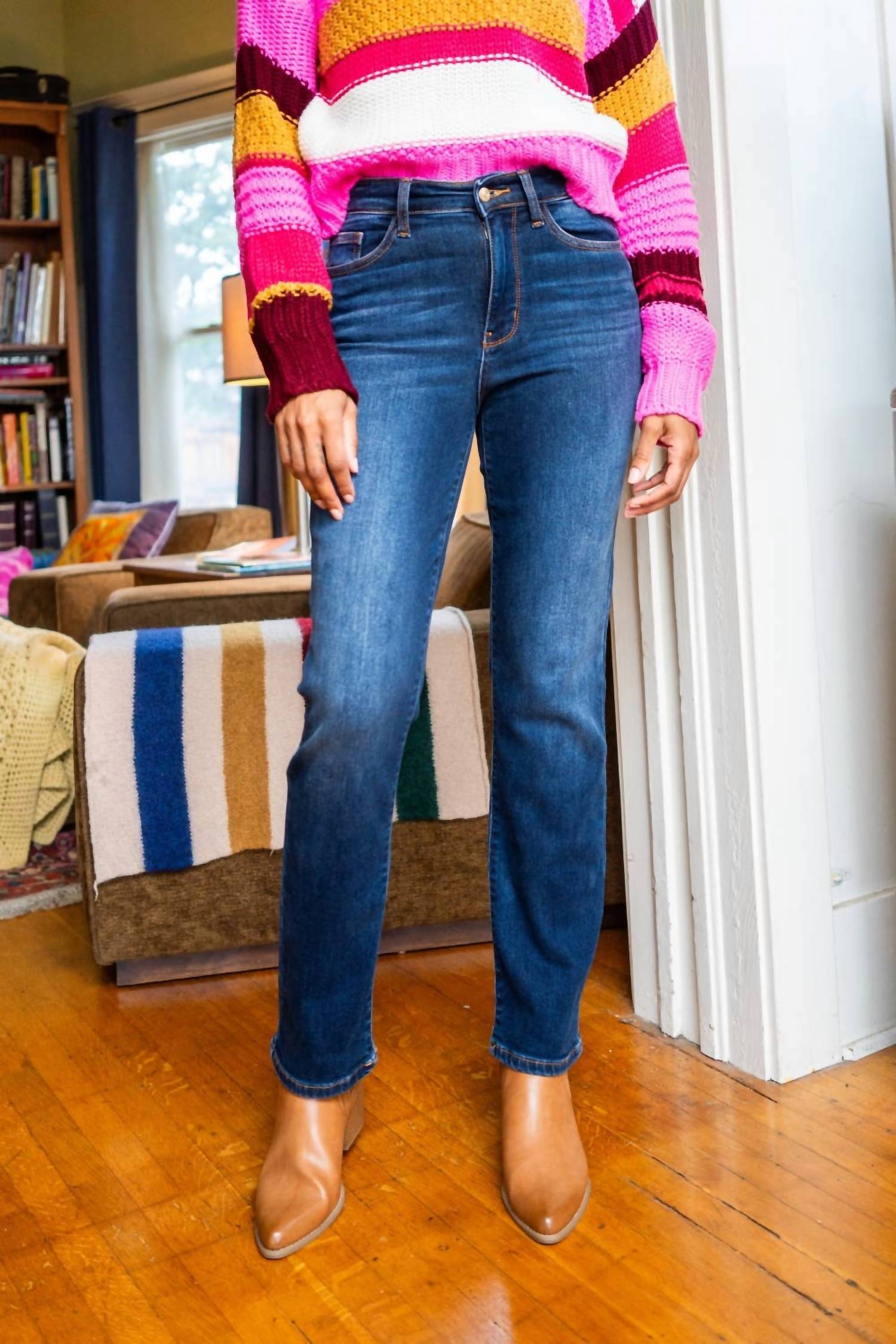 Judy Blue Thermal Straight Jeans in dark wash - women's jeans - view 8