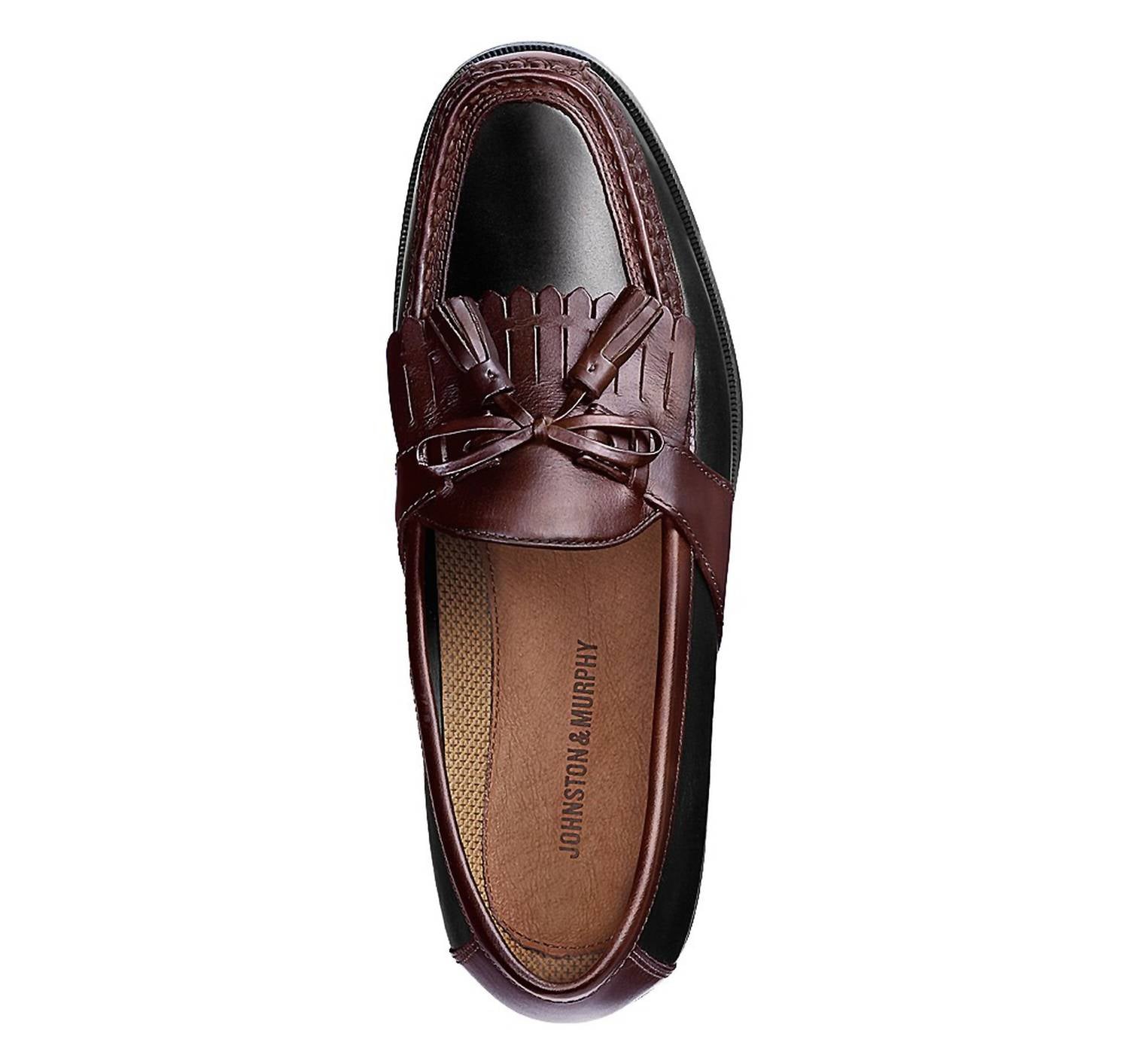 JOHNSTON & MURPHY Men's Aragon Ii Tassel Loafer in black brown - women's flats - detail view