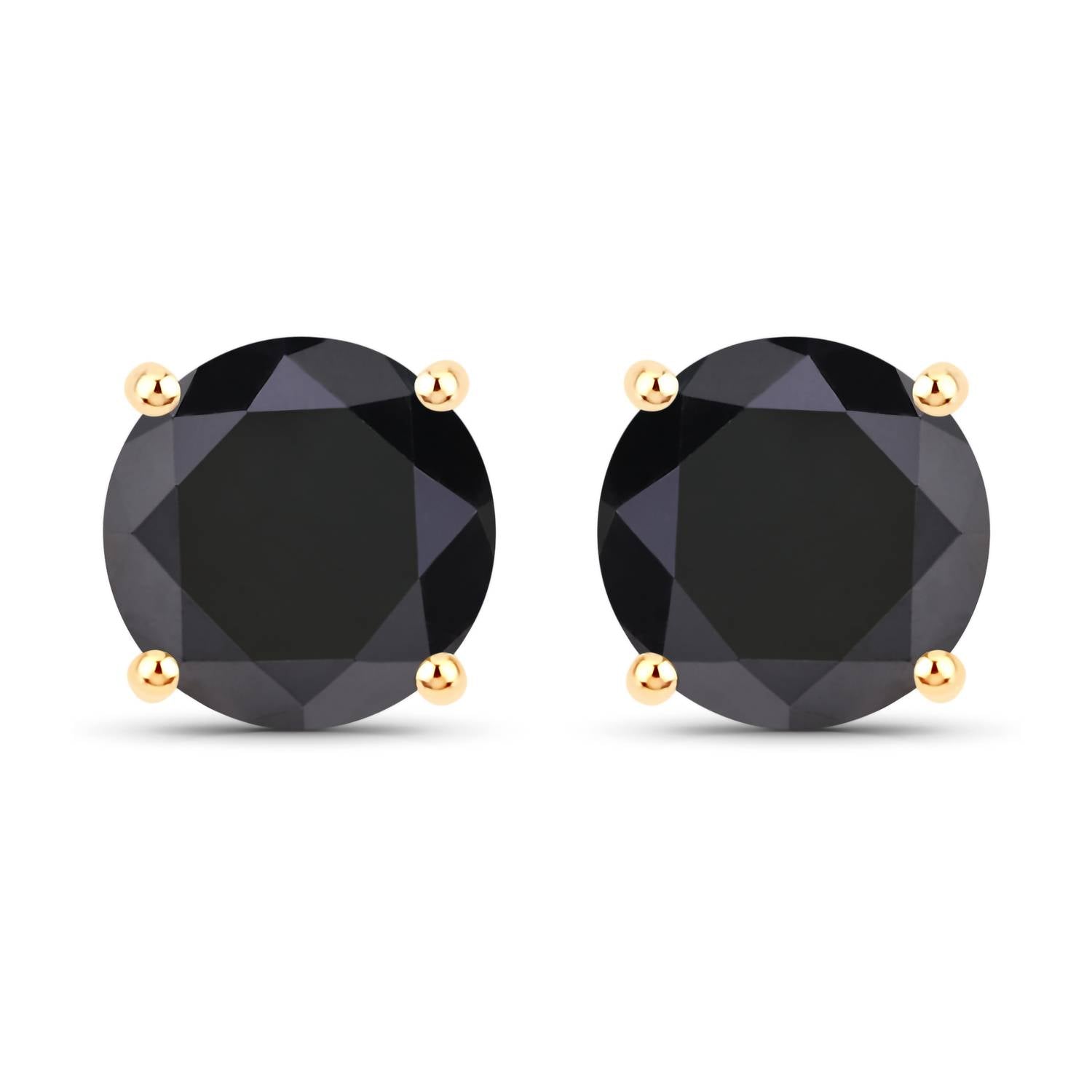 Diana M Jewels Women's Round Natural Black Diamond Stud Earrings (4.91 Ct) - Statement in 14k yellow gold - women's jewelry
