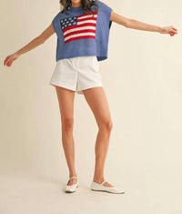 Anniewear - American Flag Open Knit Sweater Top