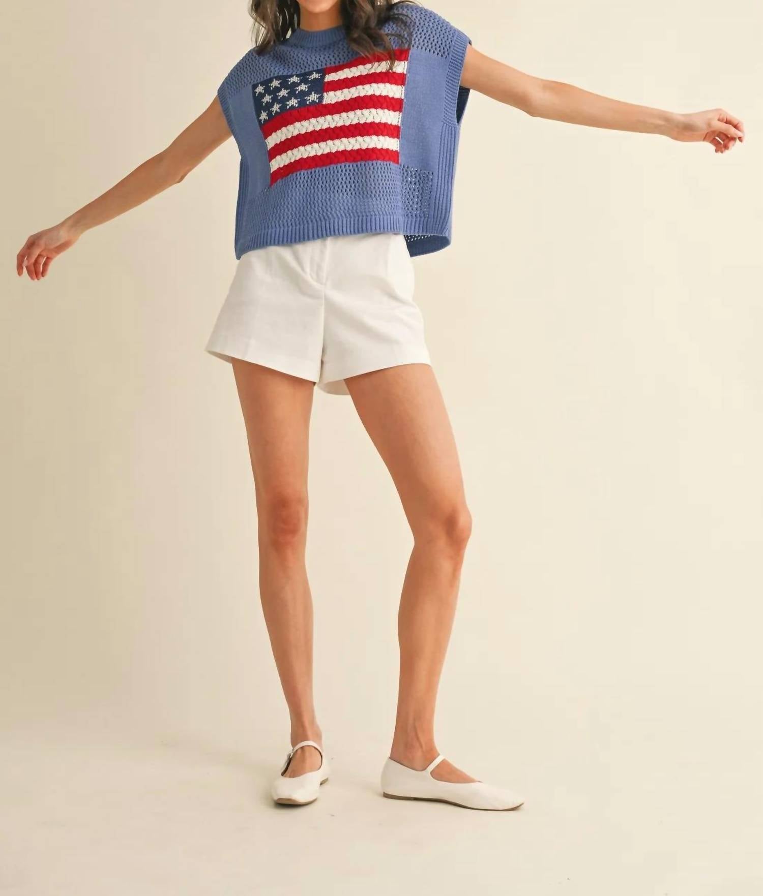 Anniewear - American Flag Open Knit Sweater Top