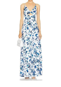 L'Agence Porter Twisted Front Dress in white and blue butterfly - women's dress