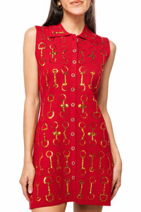 Queen Of Sparkles - Horse Bit Knit Sleeveless Collar Dress