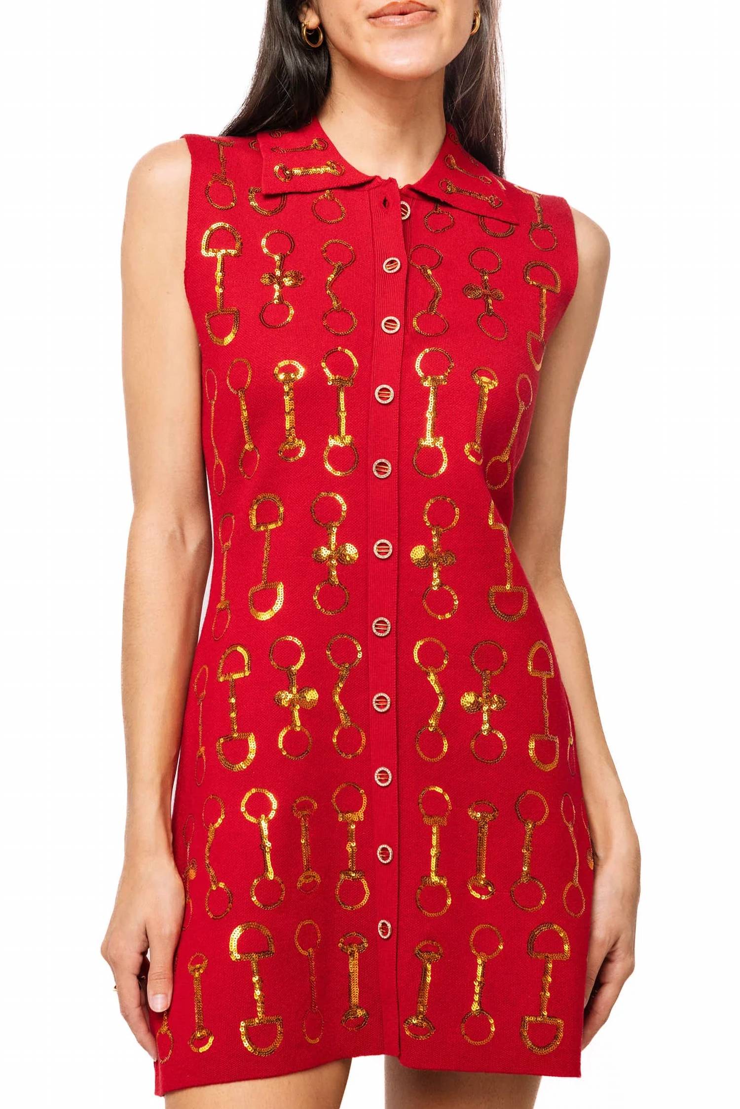 Queen Of Sparkles - Horse Bit Knit Sleeveless Collar Dress