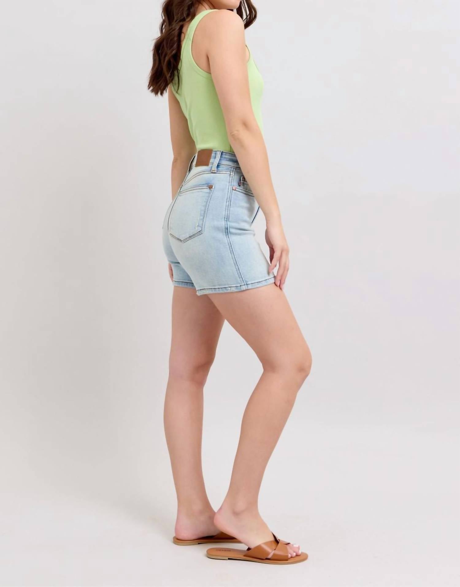 Judy Blue - High Rise 2 Button Mid Length Dad Denim Short