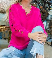 Sweet Lovely By Jen - Lace V Neck Sweater
