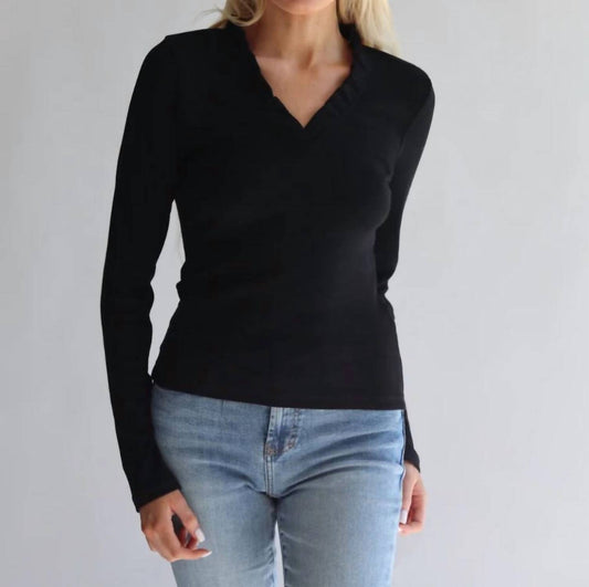 Savraé - Lillian Long Sleeve Tee with Ruffle Neck
