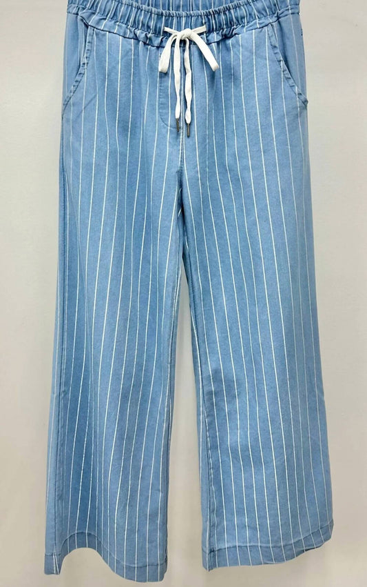 Venti6 - CHAMBRAY DRAWSTRING PINSTRIPE WIDE LEG PANT