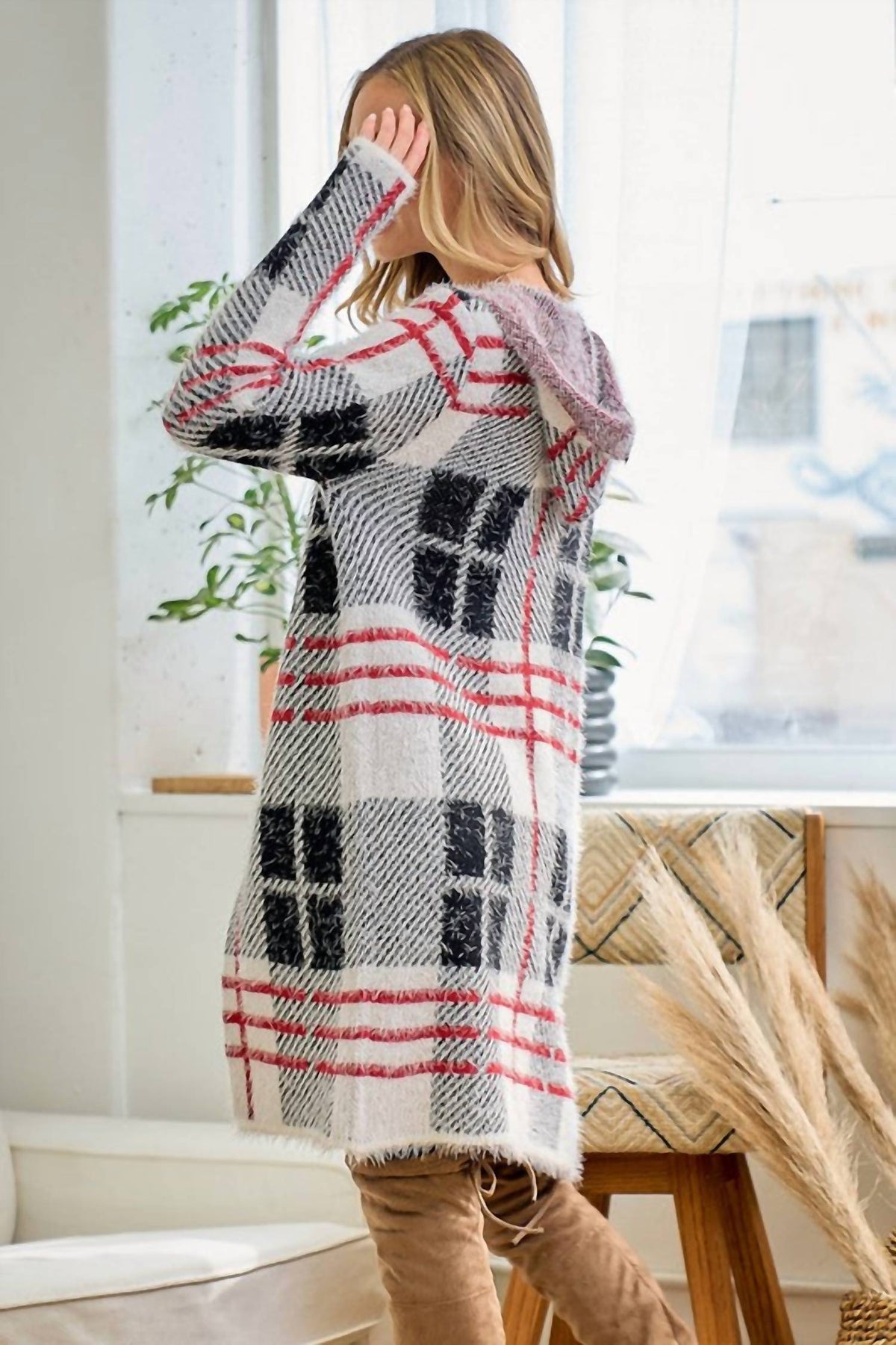 On Blue - Alison Plaid Eyelash Knit Cardigan