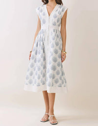 Tcec - Floral Print Zipper Front Midi Dress