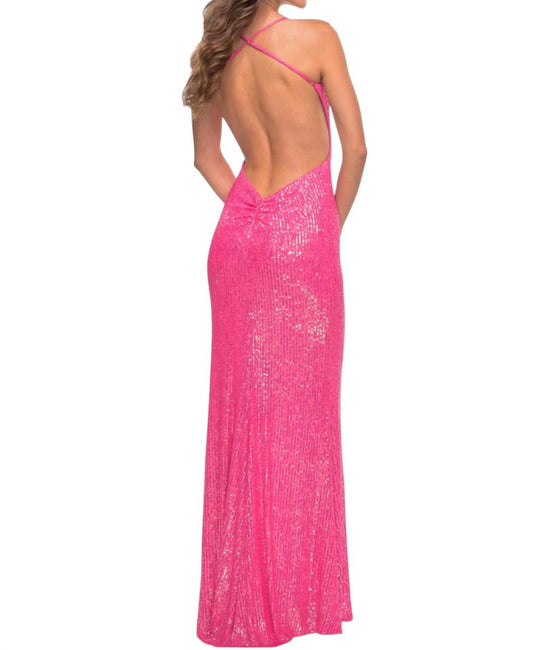 La Femme - Long Sequin Dress With Plunging Back