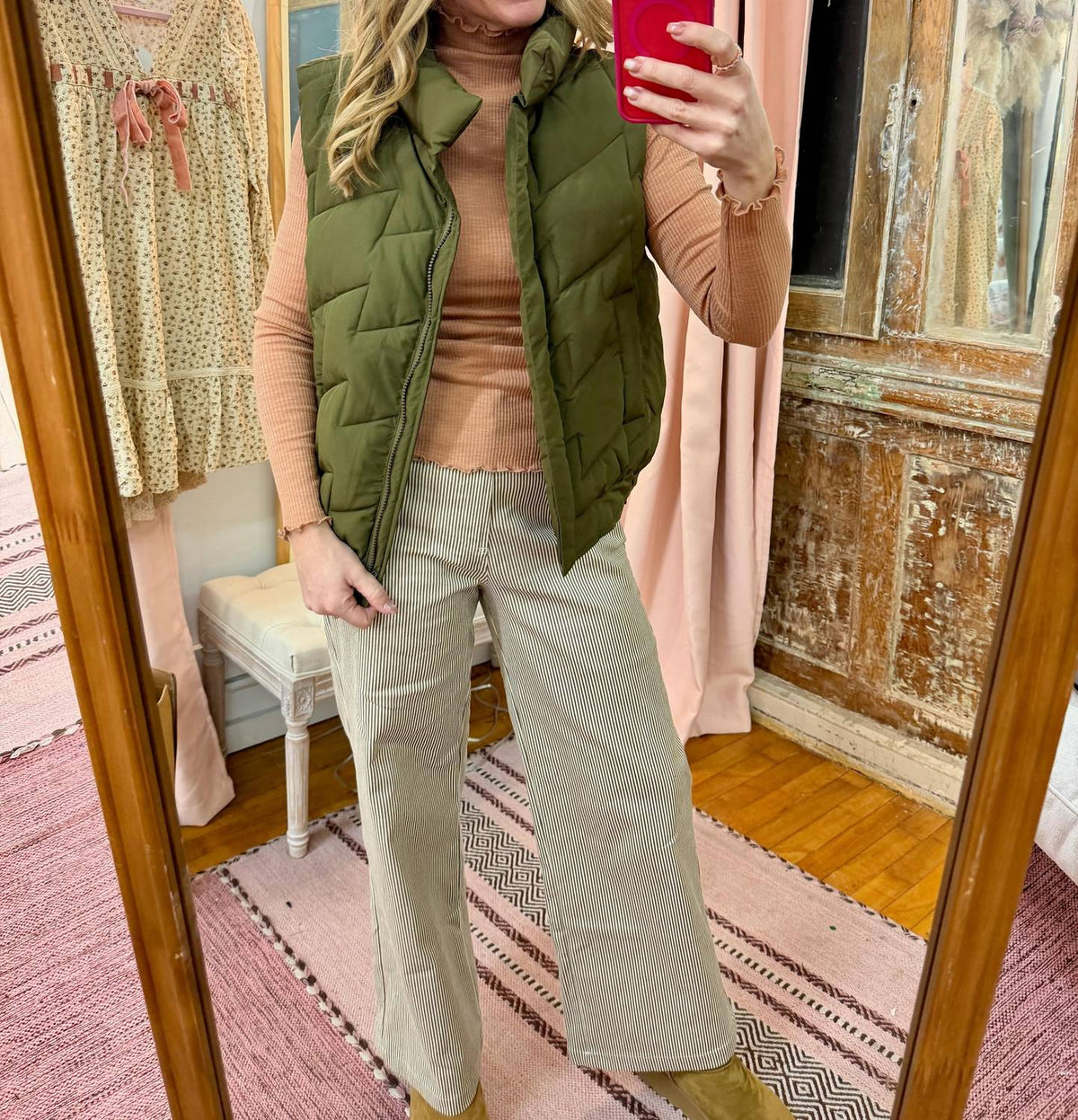 Very J - Mock Neck Casual Zigzag Quilted Puffer Vest