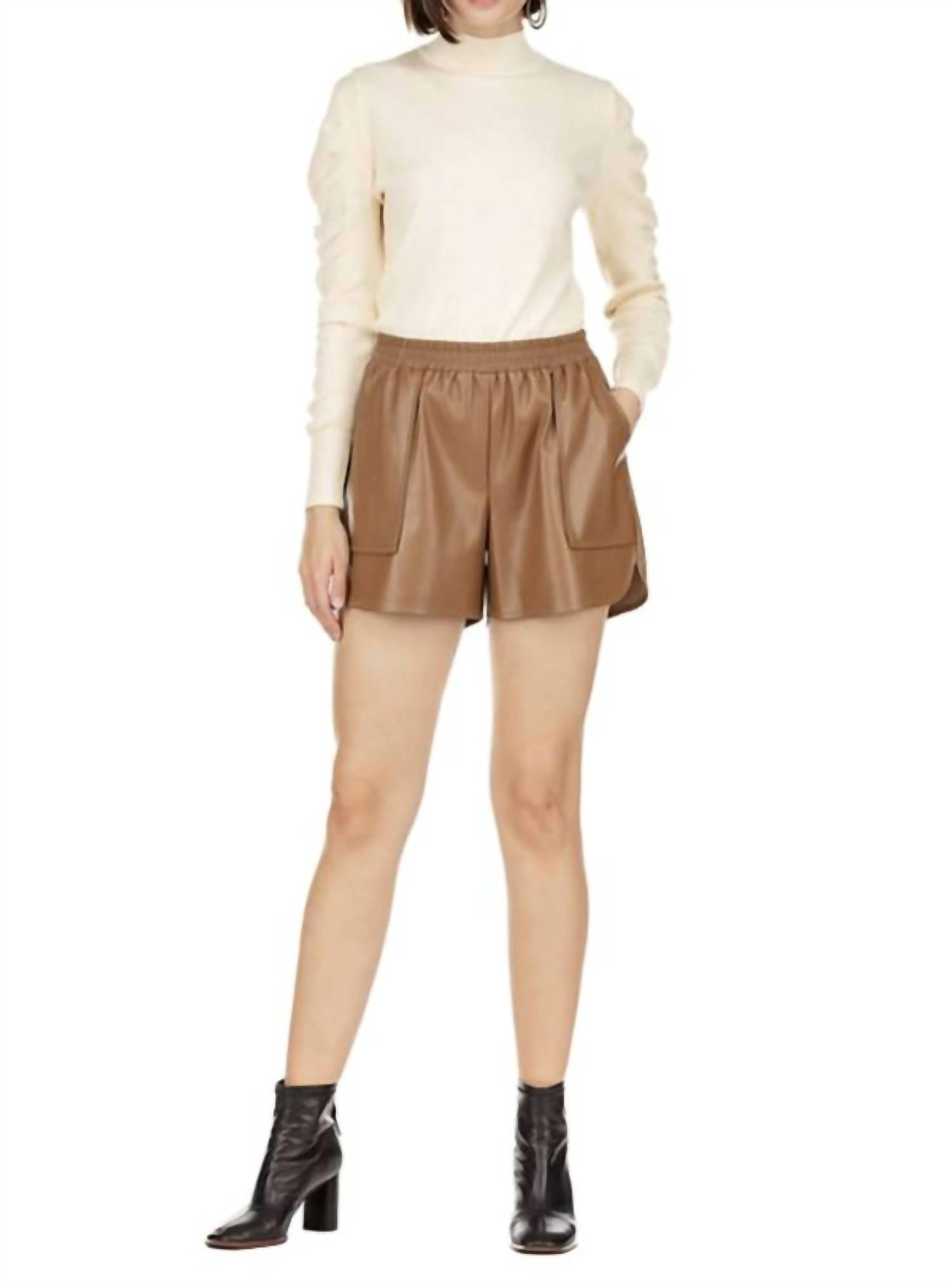 Joy Joy Faux leather short in camel - women's shorts