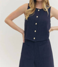 Entro - The Harper Sleeveless Linen Blend Button Front Tank