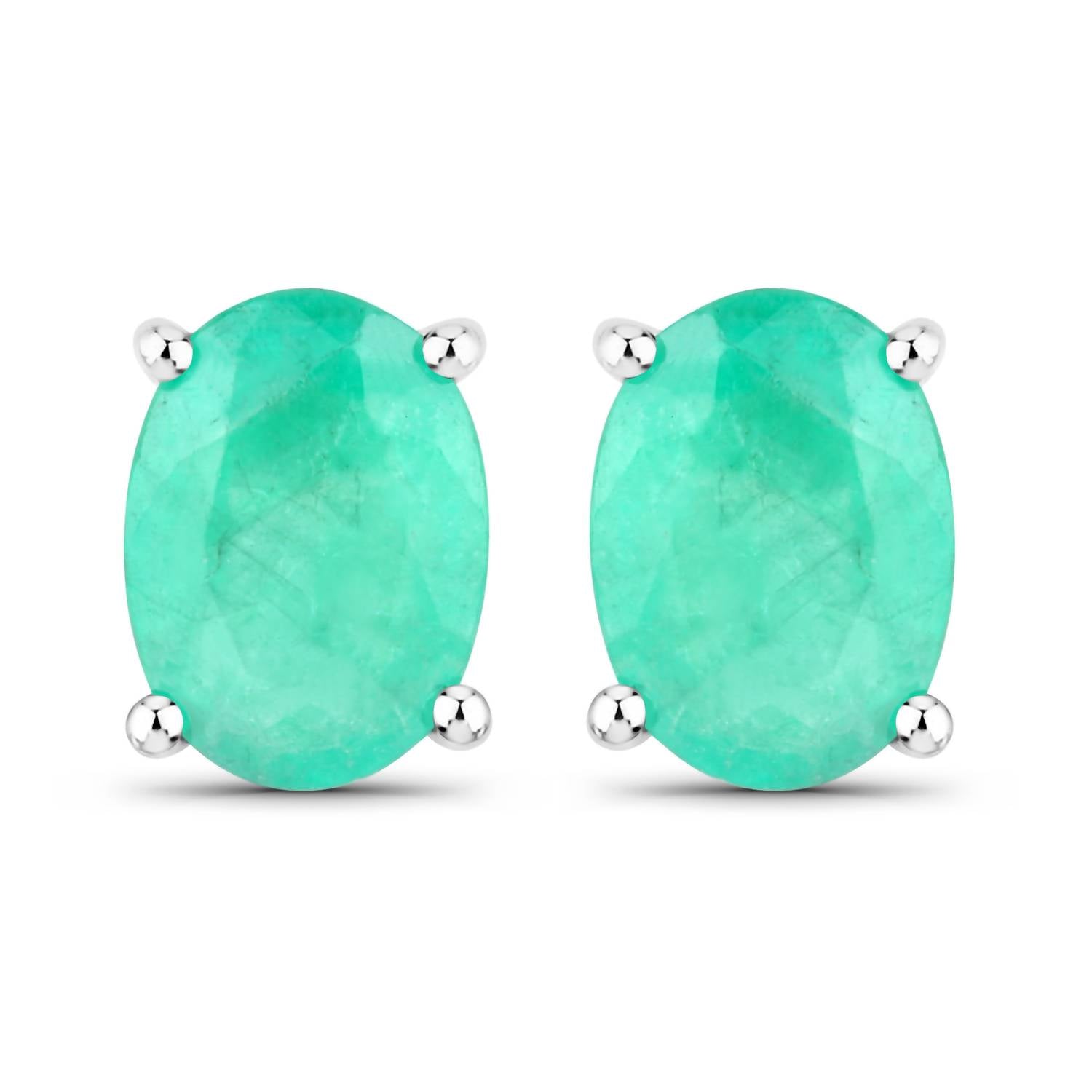 Diana M Jewels Women's Oval Natural Zambian Emerald Stud Earrings (1.56 Ct) - Classic in 14k white gold - women's jewelry