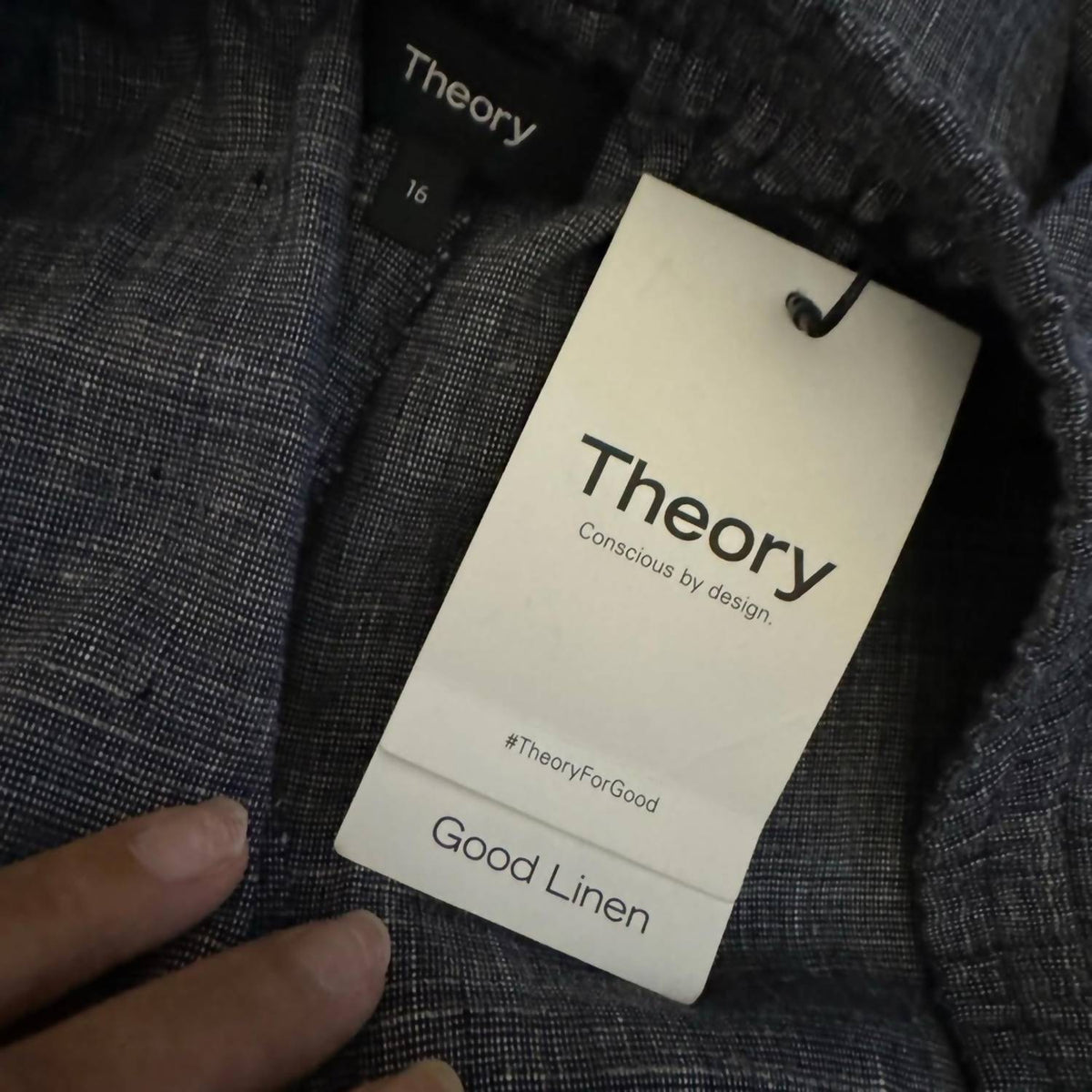 Theory Women's Linen Blend Straight Pull On Pants in navy melange eco sharkskin - women's pants - detail view
