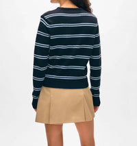 White + Warren - Fine Cotton Boucle Stripe Crewneck Sweatshirt