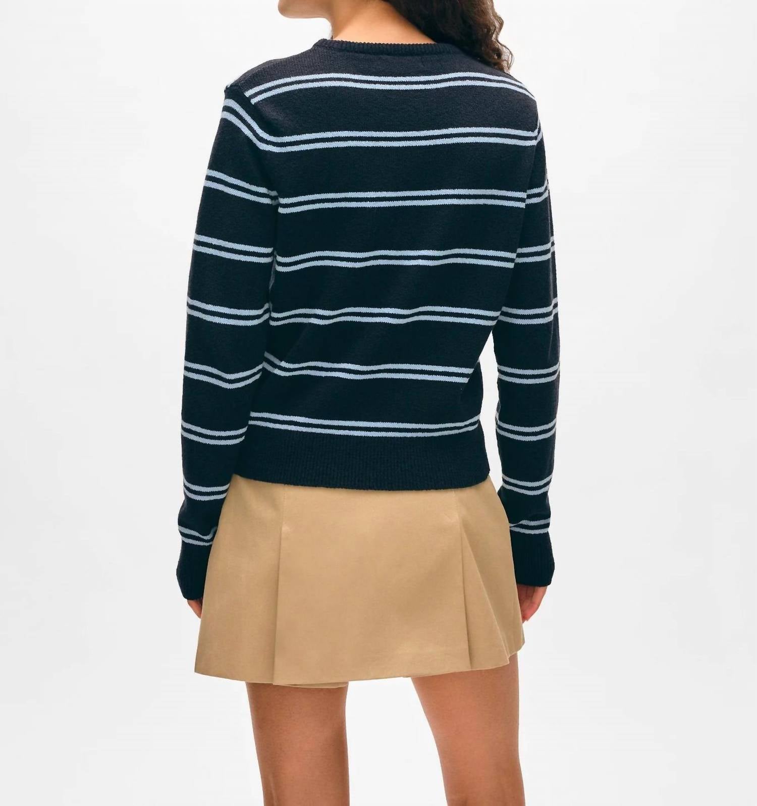 White + Warren - Fine Cotton Boucle Stripe Crewneck Sweatshirt