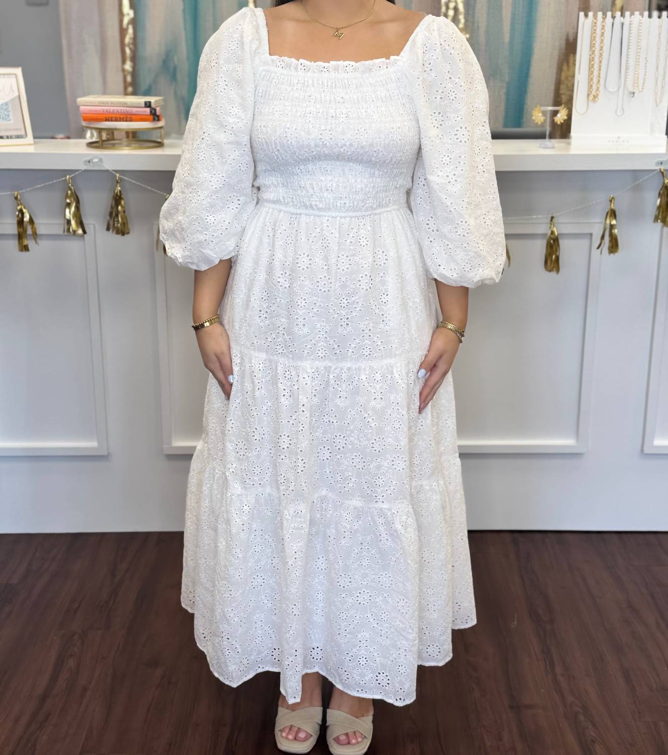 Karlie - Eyelit Bow Back Maxi Dress