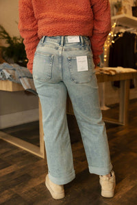Flying Monkey - Tab Waistband Cuff Slim Wide Jeans
