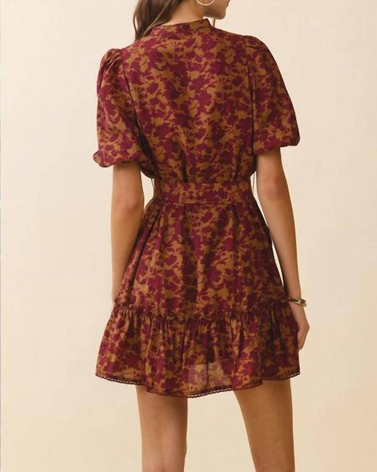 Tcec - Floral Puff Sleeve Belted Mini Dress