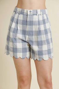 Aureum - Women's Scallop Edge Gingham Shorts
