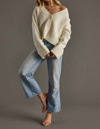 Panache Apparel - Knit Cropped Button Up Cardigan Top