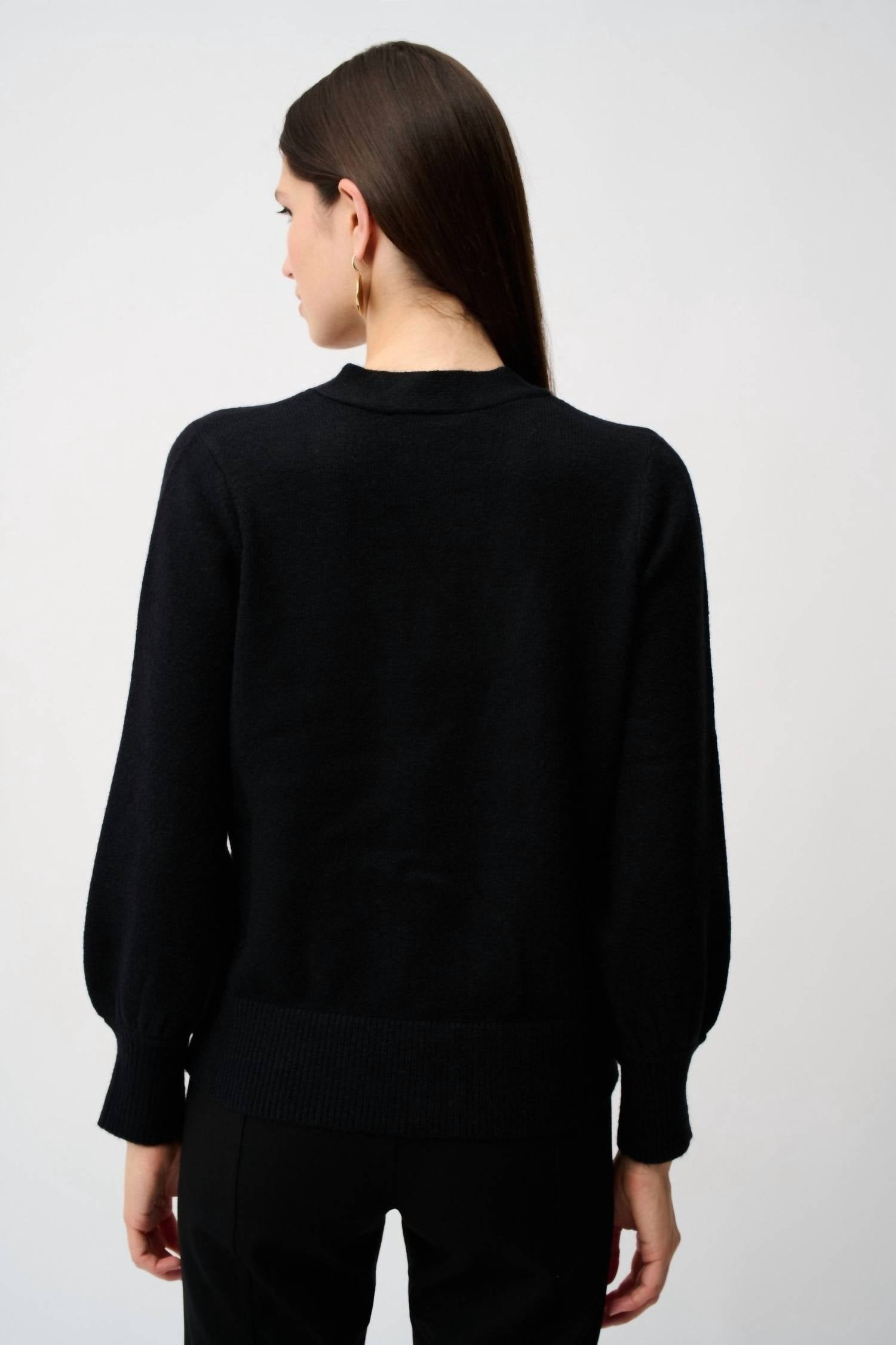 Joseph Ribkoff - Puff Sleeve V Neck Cardigan With Rhinestone Buttons