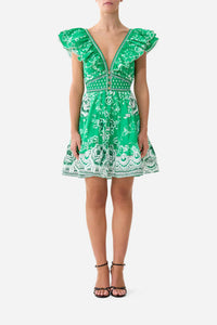 Camilla - Tiered Short Dress With Neck Frill
