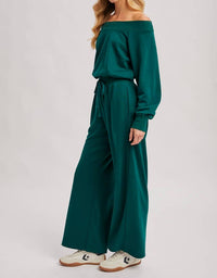 Bluivy - Wide Neck Off the Shoulder Knit Jumpsuit
