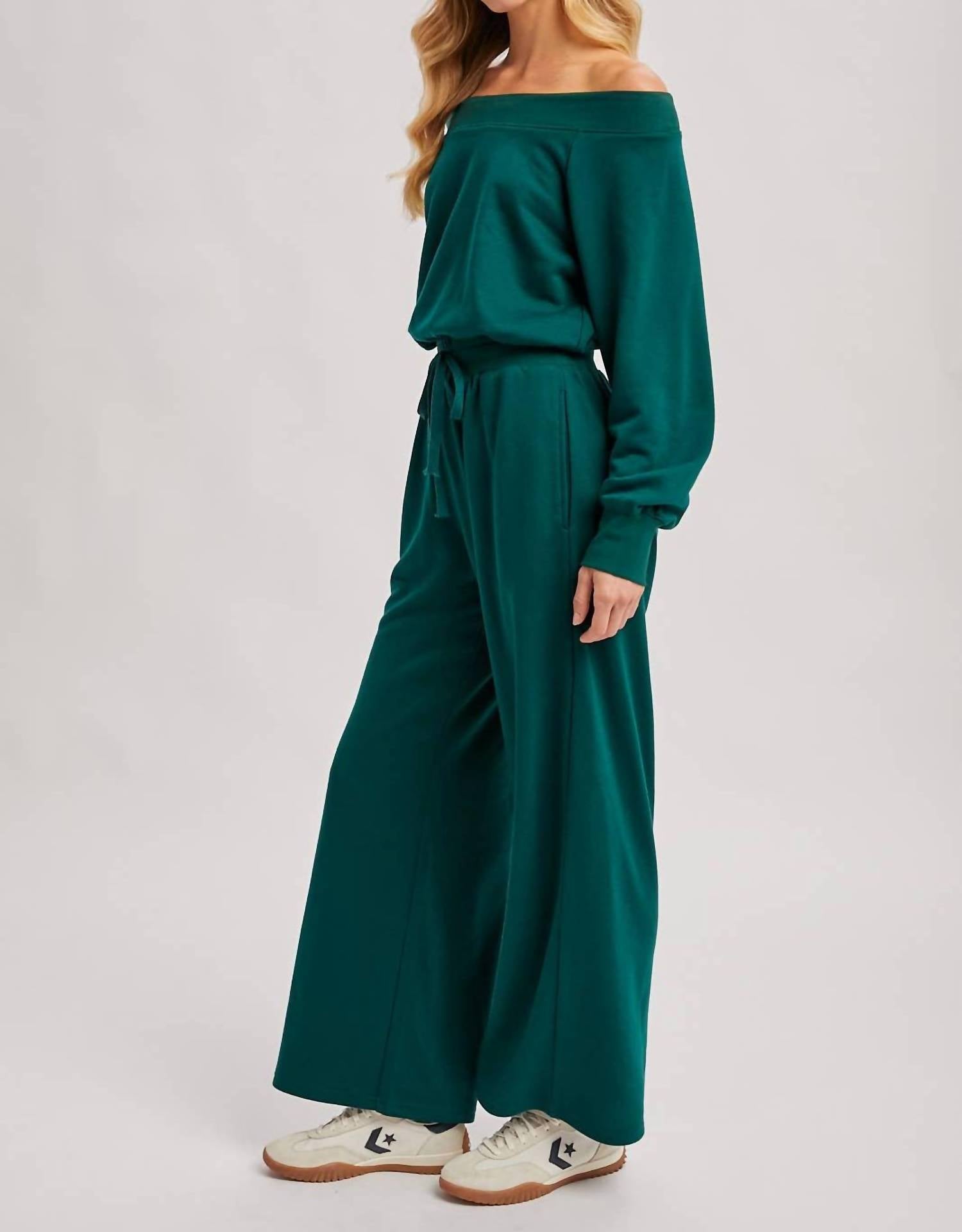 Bluivy - Wide Neck Off the Shoulder Knit Jumpsuit