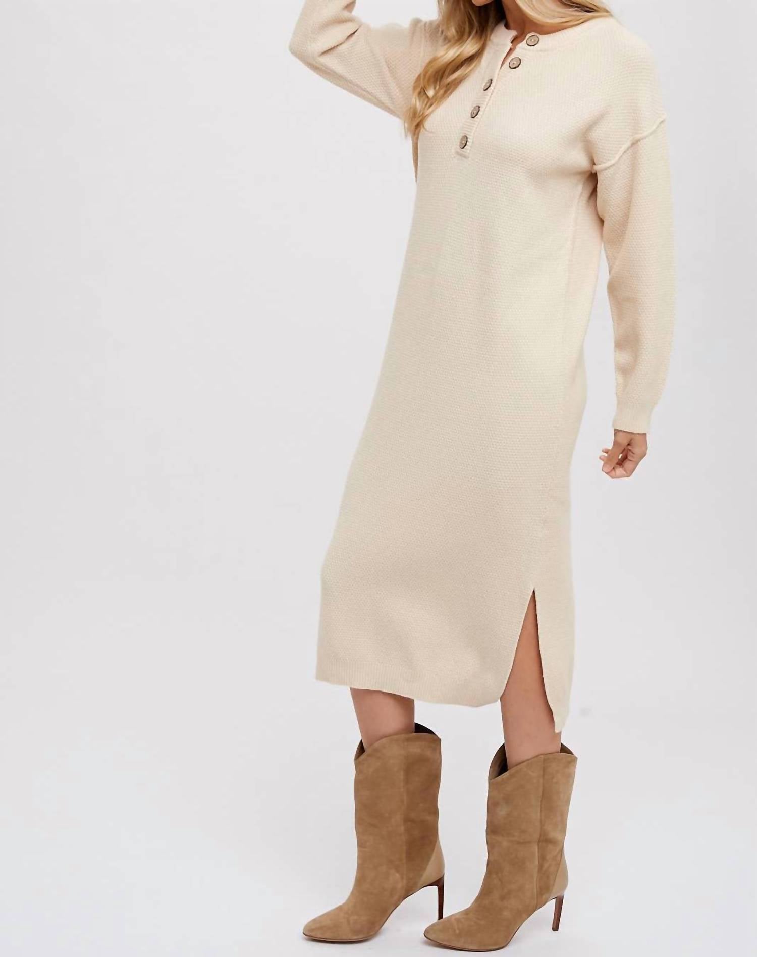 Bluivy - Button Front Midi Sweater Dress