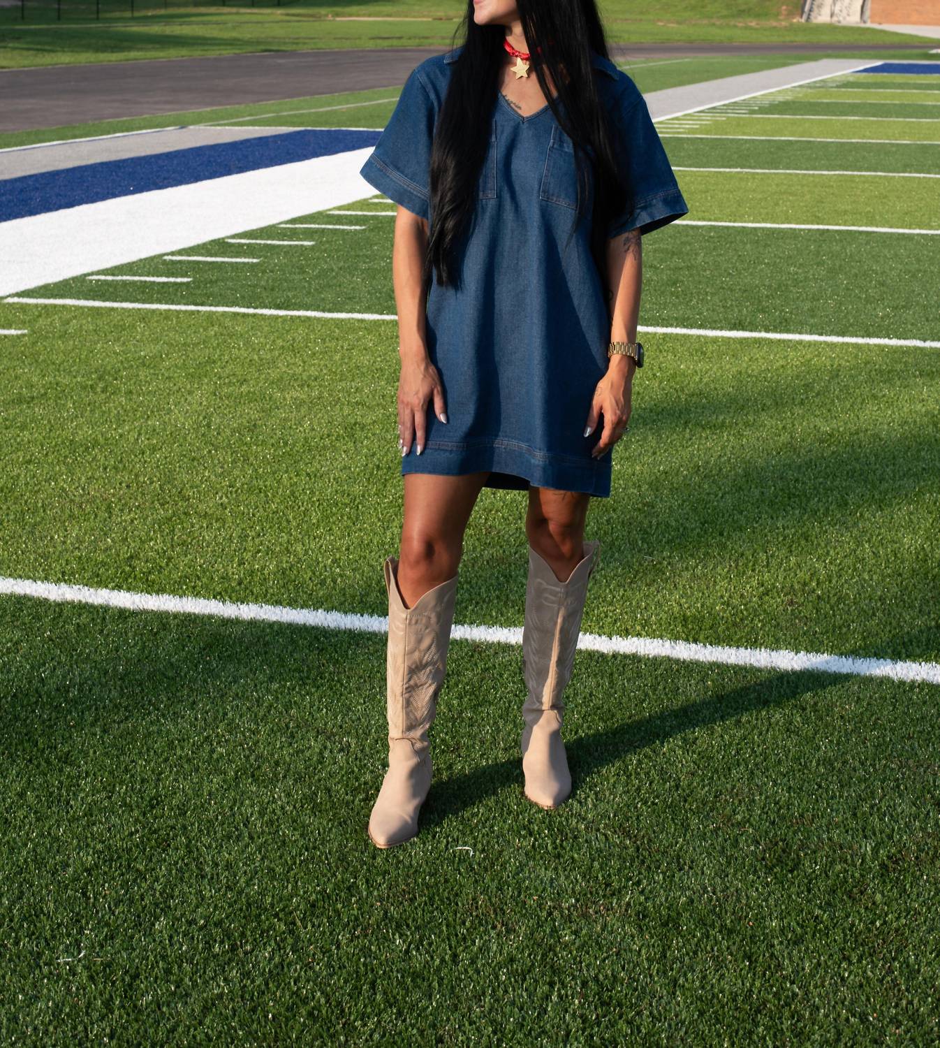 Day + Moon - Women's Ellie V Neck Denim Dress