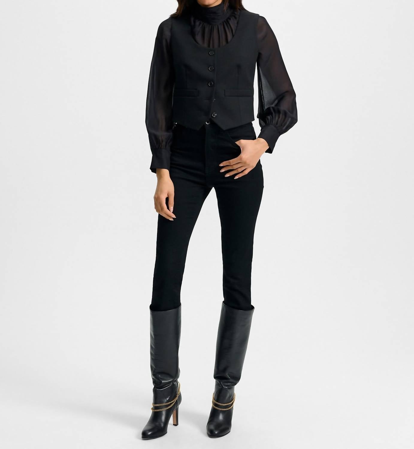 Veronica Beard Morris Wool Vest in black - women's jacket