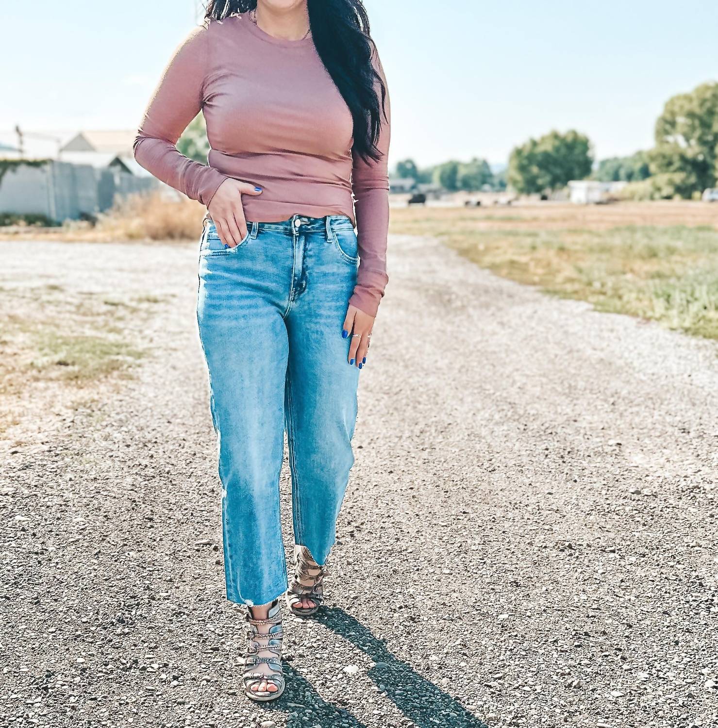 Flying Monkey - High Rise Crop Slim Wide Jeans