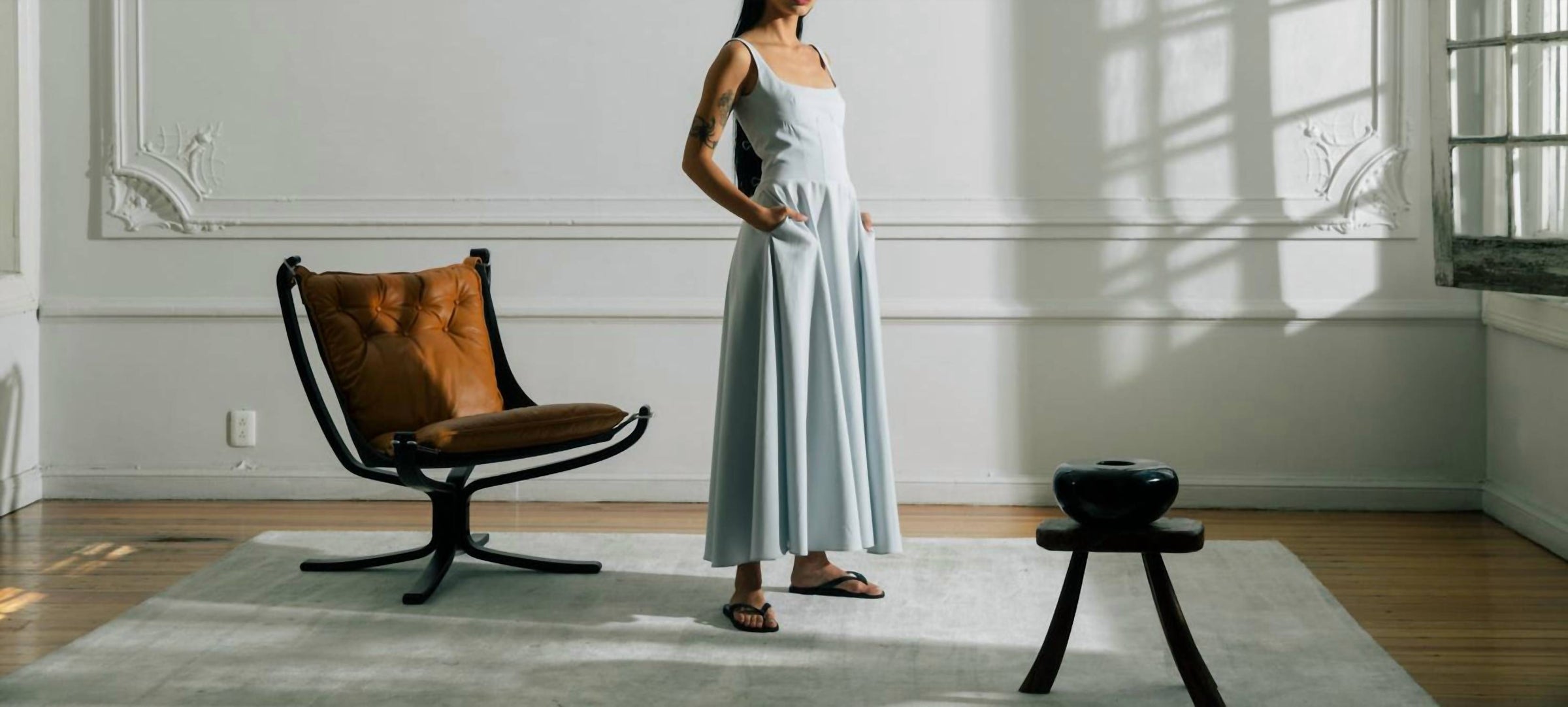 Sloan Cotton Poplin Bodice Dress in blue gray - women's dress - alternate view